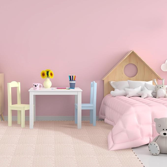 Shihanee 16 Pcs Foam Floor Baby Tiles 11.81 x 11.81 inches Foam Floor Mats Play Mats Bulk with Borders Interlocking for Kids Baby Playroom Nursery Gym（Beige）
