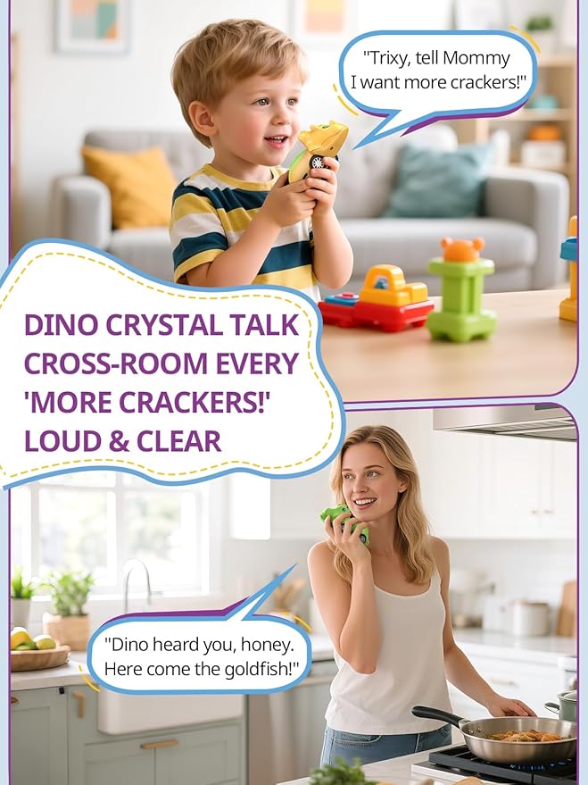 Kids Walkie Talkies 2 Pack Dinosaur, Toys for Boys Girls Age 3 to 5 7, 48H Playtime, Fun for Home or Yard, T-Rex Rechargeable Gift Birthday Christmas Camping Toddlers