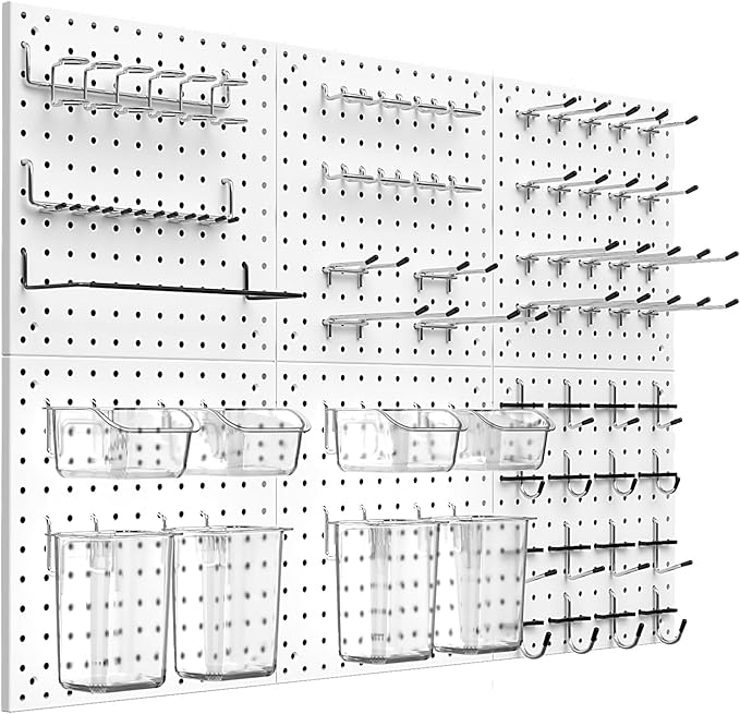Peg Board Kit, Includes Pegboard and Accessories,with Hooks and Bins,Peg Board Wall Organizer for Office,Ornaments Display,Crafts Organization (129, White)