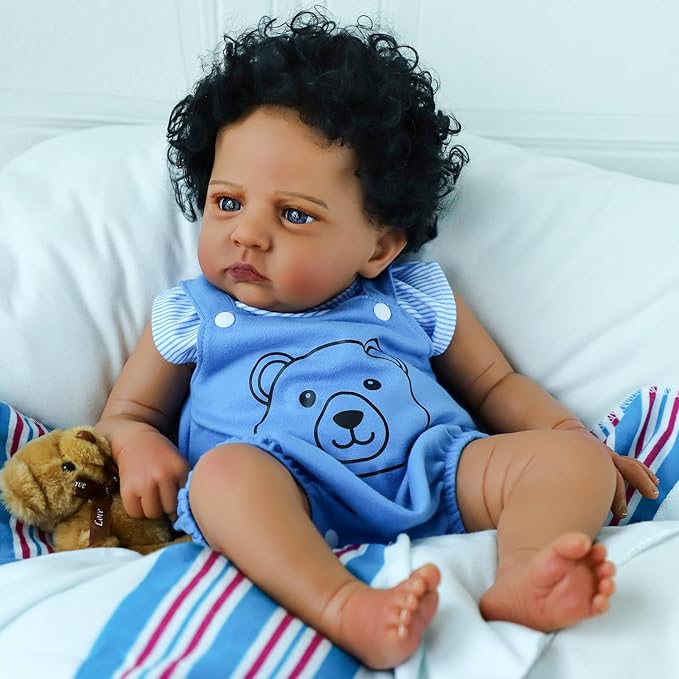 SCOM Reborn Baby Dolls Black Boy - 20 Inch Realistic African American Newborn Boy Doll Lifelike Weighted Soft Body Real Life Baby Dolls Gift for Kids Age 3