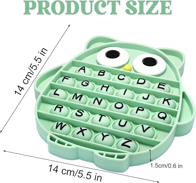 Fidget Toys for Kids, Owl Shaped Silicone Squeeze Sensory Toys, Alphabet Bubble Stress Anxiety Relief Relax Tools for Kids Adults School Classroom Gift Party Favors (Green)