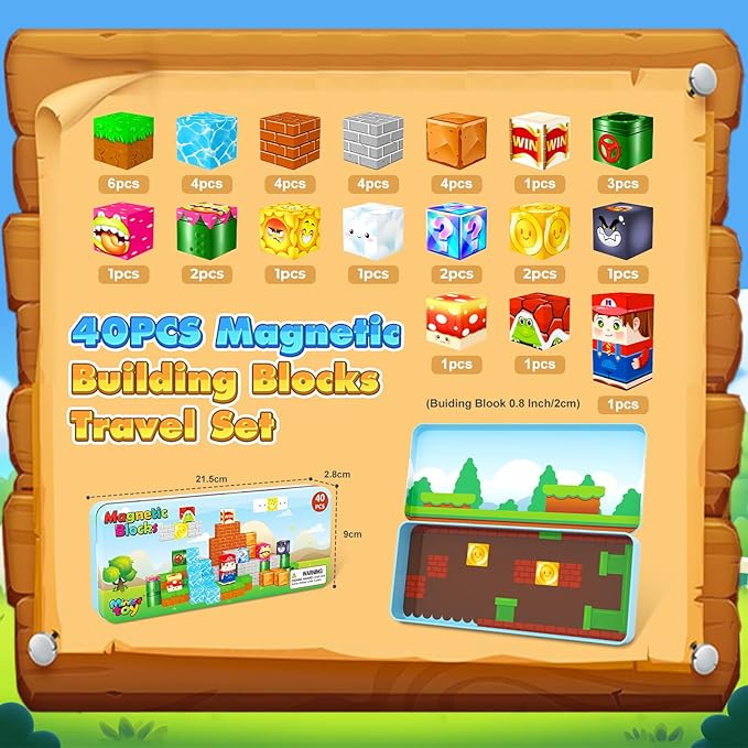 Mini Magnetic Blocks Toddler Travel Essentials Toys with Case Set, Kids Games Montessori Preschool Education Sensory Toys for 3-8 Year Old Boys Girls Christmas Birthday Gifts