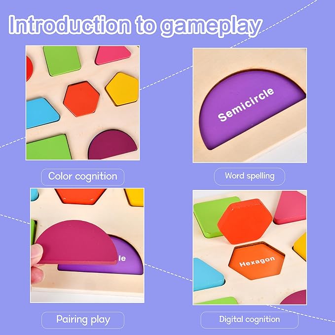 Shape Puzzle Wooden Puzzle for Toddlers 3 4 5 Year Old Puzzles Learning Toys, Shape Block Floor Puzzles Toy Kids Ages, Preschool Educational Board Game for Boys and Girls Gifts Toddler
