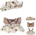 17cm Doll Clothes Set, Compatible with Labubu, Floral Dress with Lace Trim, Headband & Bear Charm Accessory (NO Doll) (Brown Floral)
