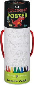 Crocodile Creek Coloring Poster and Sticker Set for Kids - Dinosaurs-Themed Coloring Activity with Stickers and Crayons - 18" x 24" Poster, 8 Crayons, 1 Sticker Sheet - Portable 3" x 9" Canister