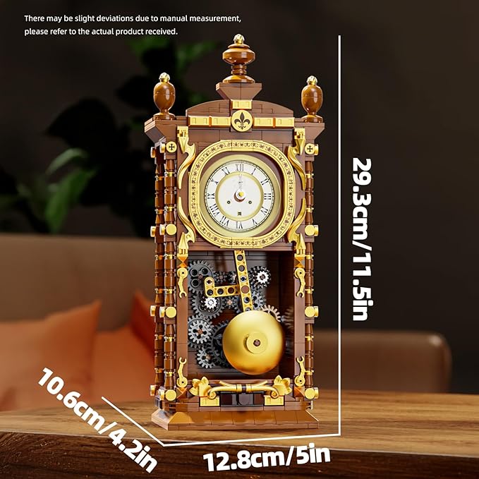 Retro Pendulum Clock Building Block Set,A Toy with Real Clock Function and Linked Mechanical Pendulum,Better Gift for Adults Teens Kids