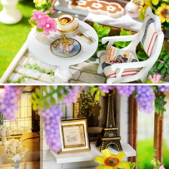 OZJAY DIY Miniature House Kit with Dust Proof Cover, 1:24 Scale Creative Room Mini DIY Wooden Dollhouse Miniature Kit for Adults Teen(Leisure Time)