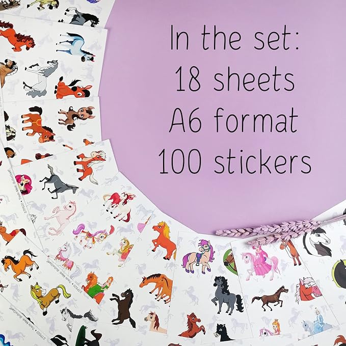 BulbaCraft 100Pcs Horse Stickers, Vinyl Horse Decals for Girls, Pony Party Favors, Gifts for Women & Men