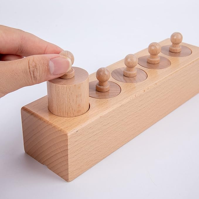 Montessori Toys for Babies 6-12 Months Wooden Knob Log Cylinder Blocks Development Sensory Toys for Toddlers Montessori Baby Games Educational Toys(4 Piece Set)