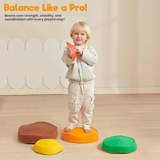 Stepping Stones – Indoor & Outdoor Obstacle Course Toys for Kids – Montessori Sensory & Motor Skill Development, Coordination & Active Play – Textured Educational Play Set
