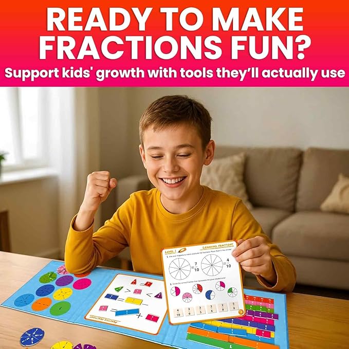 QUOKKA Magnetic Fractions Learning Set for Kids Ages 6-12 – Hands-On Math Games for Homeschooling, Classrooms & Travel – 110 Magnets, 12 Task Pages, Marker – Montessori Educational Toy Puzzles