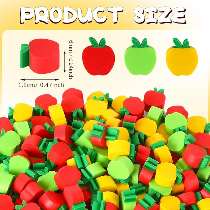 JUNEBRUSHS 150pcs Apples Erasers for Kids Bulk, Welcome Back to School Gifts Mini Apples Erasers for First Day of School Teachers Supplies Students Classroom Prizes Homework Rewards