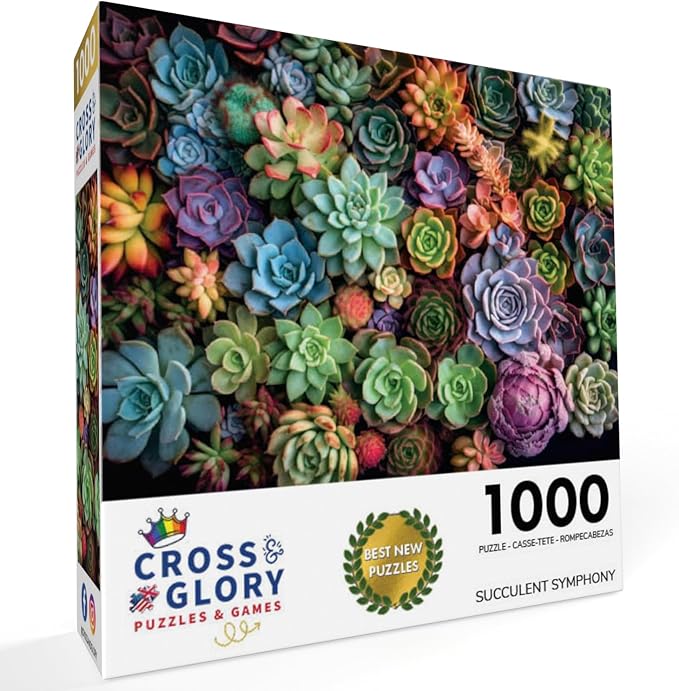 Cross & Glory - Succulent Symphony - 1000 Piece Jigsaw Puzzle for Adults | Premium Quality | Colorful Artwork Puzzle | 1000 Piece Succulent Puzzle