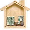 Wooden House Shaped Piggy Bank Transparent Acrylic Panel Coin Savings Box Personalized Money Bank for Kids Boys Girls Adults, Birthday Home Décor