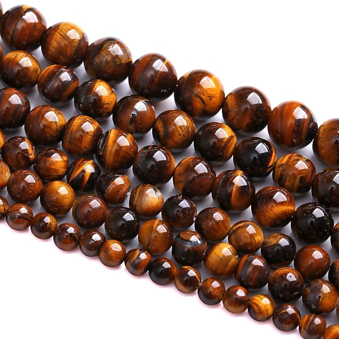 75PCS 10MM Natural Stone Yellow Tiger Eye Stone with Iron Mine Beads for Jewelry Making DIY Bracelet
