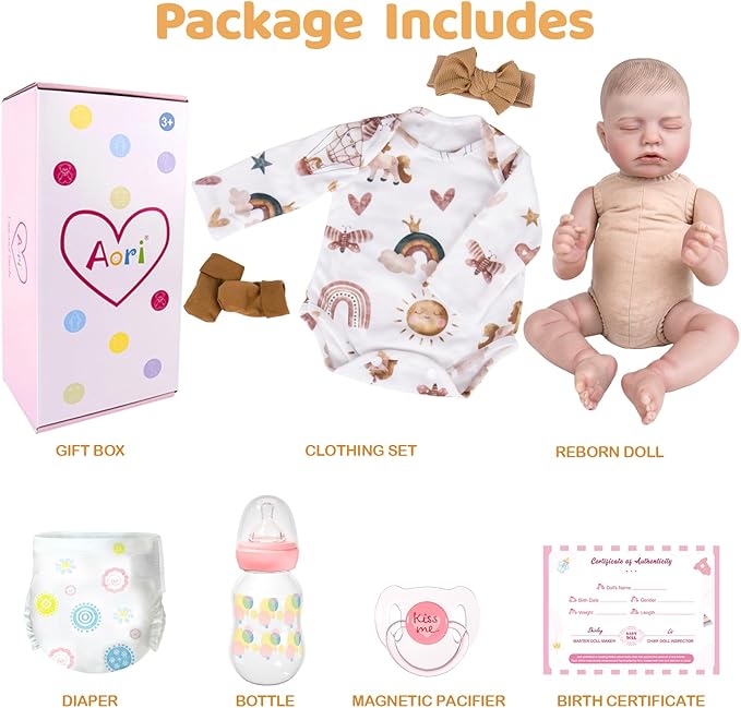 Aori Lifelike Reborn Baby Dolls Real Life Realistic Baby Dolls 20 '' Sleeping Newborn Baby Girl with Rainbow Doll Clothes for Girls 3+