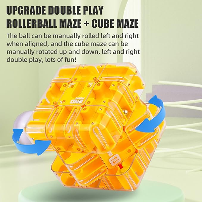 Large Labyrinth 3D Puzzle Maze Cube, Two-in-One Twist Cube Ball Maze Brain Teaser Toy, Stress Relief Fidget Game for Teens and Adults, Logic & Focus Training Gift (A-Multicolor)