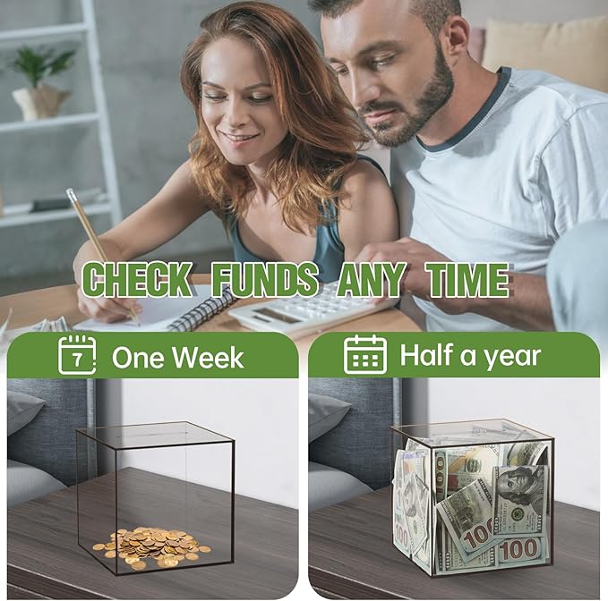 Clear Piggy Bank for Adults/Kids, Acrylic Unopenable Money Box for Cash Coin Saving, Must Break to Open, Money Saving Jar for Adults Boys Girls, Size 7.48''