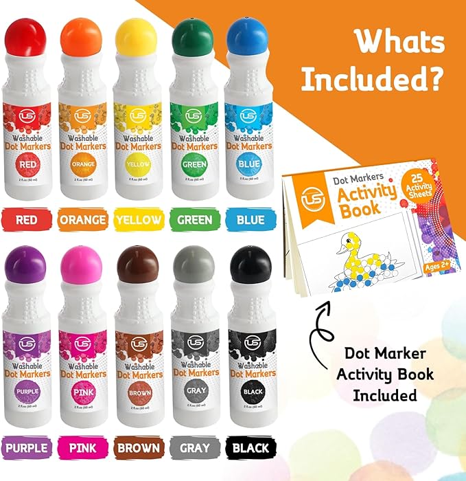 Dot Markers for Toddlers 1-3, 10 Colors Washable Bingo Daubers, Dot Art, Toddler Art and Crafts, Bingo Markers, Includes Free Dot Art Activity Book