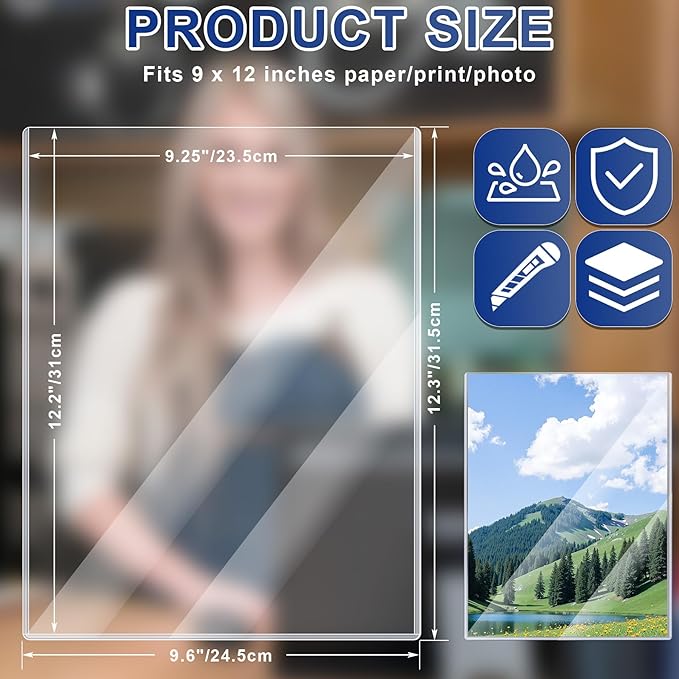5PCS 9" x 12" Rigid Print Protectors Clear Plastic Sheet Protectors, Heavy Duty Top Loading Document Holder, Menu Cover, Photo Poster Sleeves Hard Plastic Sleeves for Paper Art Prints