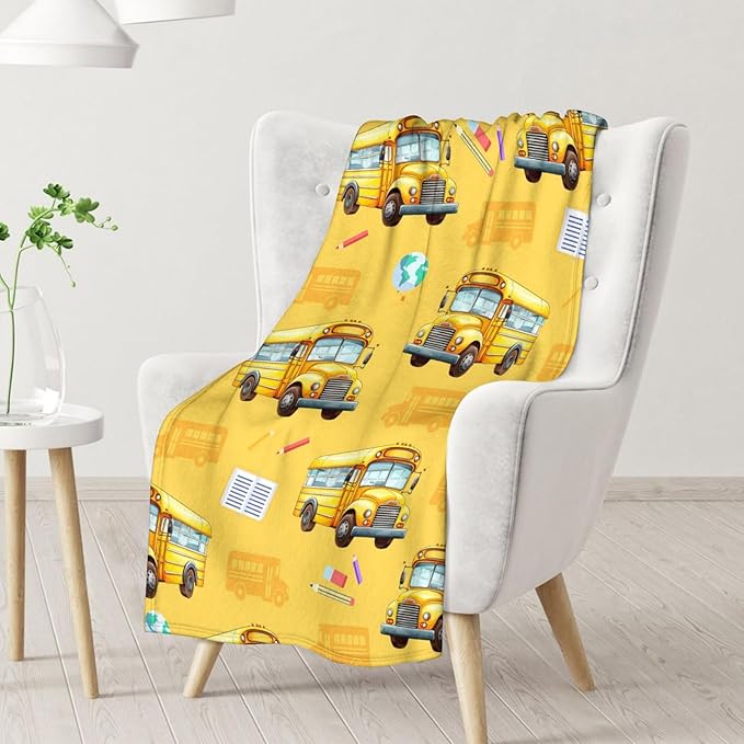 Boys Blanket School Bus Throw Blankets Gift for Kids Adults, 60x80 Inches Soft Cozy All Season Cute Decor for Sofa Chair Couch Bedroom