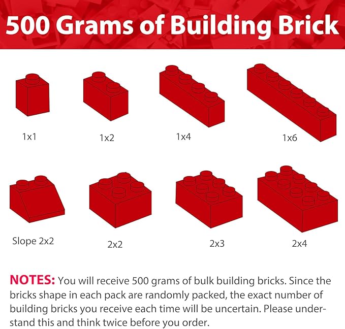Bulk Red Building Bricks, Classic Building Blocks Compatible with All Major Brands