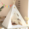 Sumbababy Kids Teepee Tent - Natural Canvas Playhouse with Fringe, Washable Fabric, Tipi Sleepover Tent, Includes Carry Bag, Lights & Colorful Flags - Perfect for Indoor & Outdoor Fun