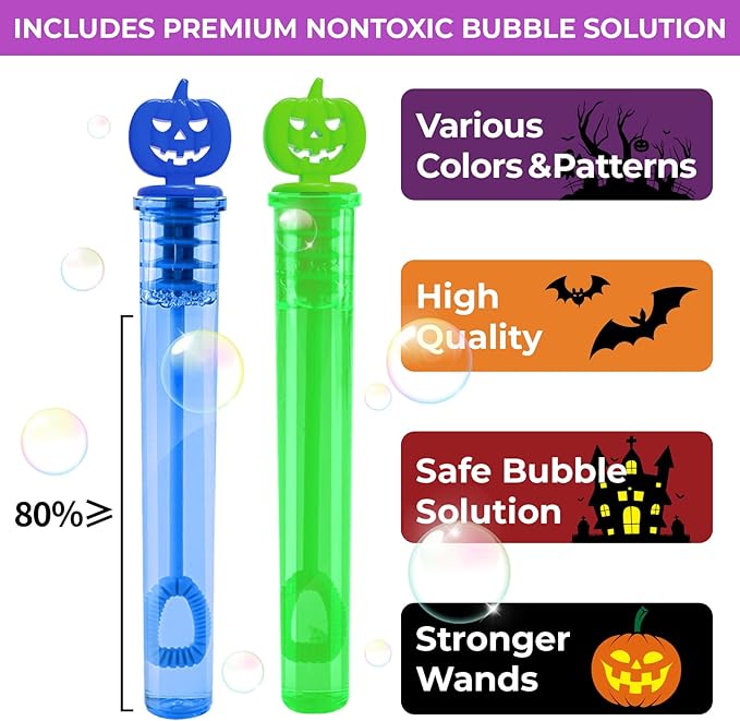 400PCS Halloween Party Favor, Halloween Bubble Wands for Kids, Halloween Trick or Treat Toys, Goodies Bag Fillers, Pinata Fillers, Mini Bubble Wands for Party Supplies