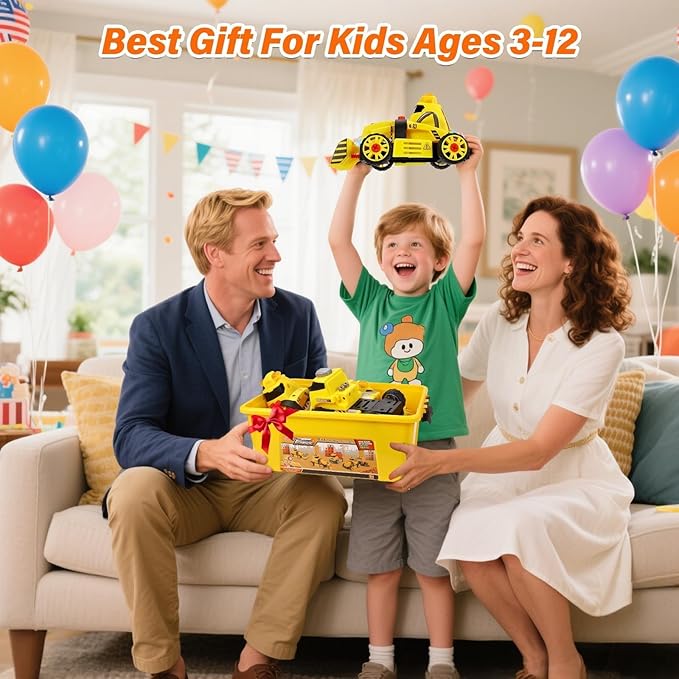 9 in 3 Take Apart Toys with Electric Drill Take Apart Truck Construction Set DIY Engineering Building Push Go STEM Toy Gift for Boys Ages 4-7 Years Old Gift