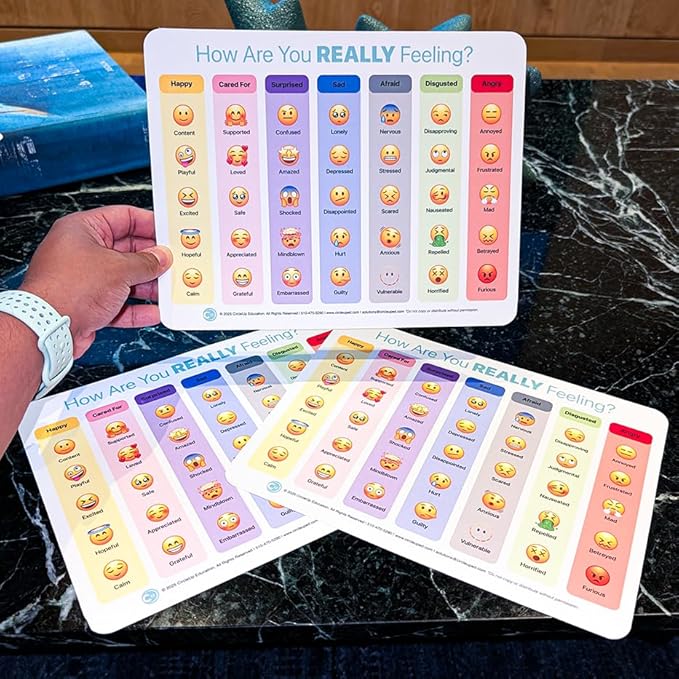Circle Up Emoji Emotions Chart 3-Pack – 8.5x11 Laminated SEL Tool for Emotional Check-Ins & Conversations – Double-Sided Feelings Chart for Counselors, Educators, Therapists & Social Workers
