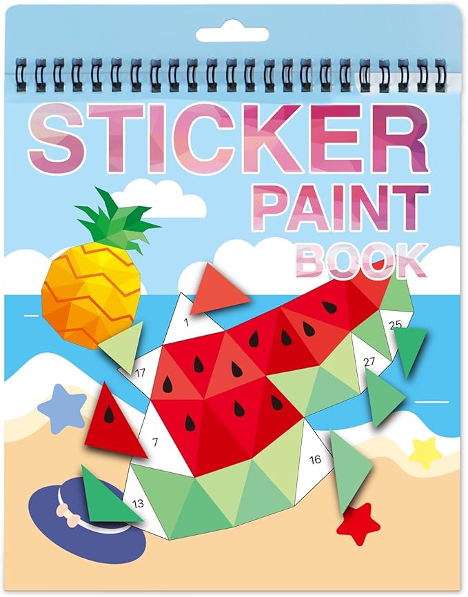 AEAHALY Summer Theme Reusable Sticker Book Sticker Paint Books Crafts for Kids Ages 4-8 Boys and Girls Birthday Gifts Party Favor, Travel Activity Book Stickers for Kids Learning