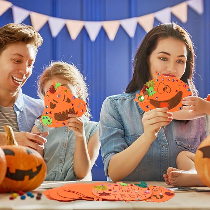 DIYASY 12 Pcs Pumpkin Craft for Kids, Make Your Own Foam Stickers Halloween Craft Kits Arts and Crafts DIY Kid Friendly Fall Decorations Games Party Activities Supplies Age 4-8 8-12