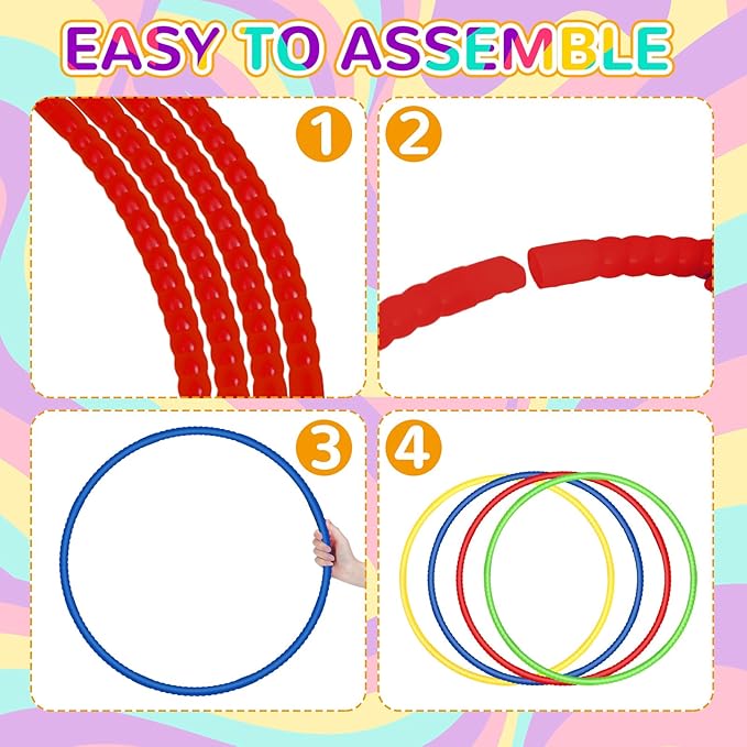 Sratte 8 Pcs Color Hoop Detachable Adjustable Hoop Exercise Ring Plastic Toys for Teens Games Gymnastics Dog Agility Equipment Party Decor, 4 Colors