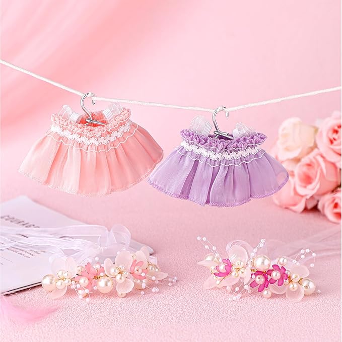 2 Pcs 17 cm Doll Clothes, Cute Exquisite Pink and Purple 6.7 Inches Gauze Skirt with Pearl Accessory Set for Doll Dress up (Excluding Dolls)