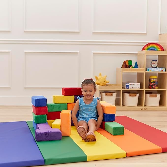 ECR4Kids SoftZone Stack-A-Brick, Foam Blocks, Assorted, 24-Piece