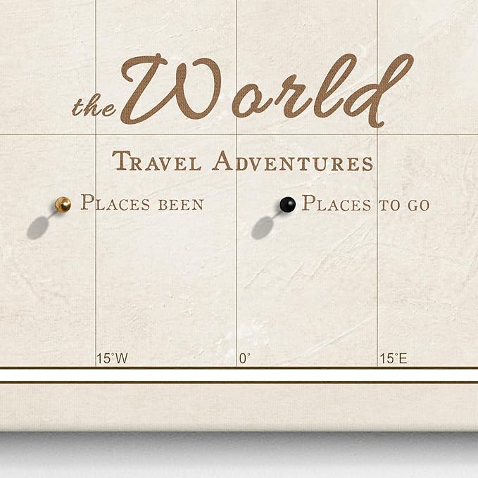 Canvas World Map with Cork Pin Board - English Lettering - Decorative Wall Decoration for All Rooms - Canvas Pictures with World Map Motif (90x60 cm, Pattern 22)
