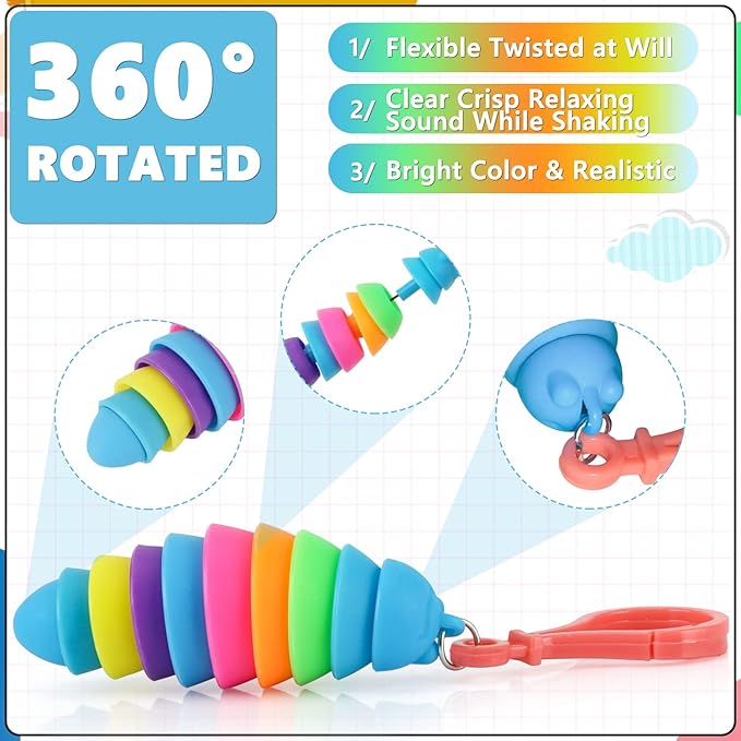12 PCS Sensory Slug Toys, Articulated Stretch Caterpillar Toy, Anxiety Relief Fidget Slug Toy, Novelty Party Favors for Kids.