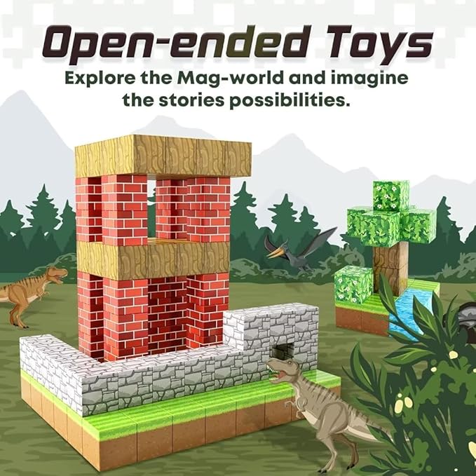 Magnetic Blocks-Build Mine Magnet World Edition, Magnetic Toys for Boys & Girls Age 3-4 4-5 6-8,STEM Montessori Sensory Toys for Toddlers Gifts for 3+ Years Old,48PCS Fidget 1" Cubes Construction Toy