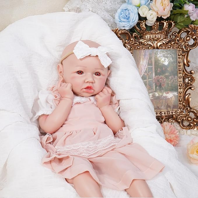 Reborn Baby Dolls Silicone Full Body 19.88in Weighted Real Life Open-Eyes Girl Dolls Lifelike Newborn Baby Soft Body Flexible Limbs Not Vinyl