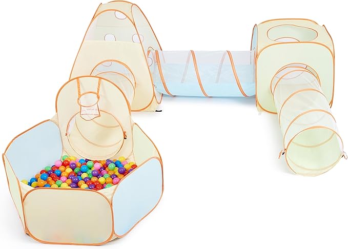 UTEX Kids Play Tent with Tunnel, 6 in 1 Pop Up Play Tent with Ball Pit, Play Crawl Tunnel for Toddler, Boys, Girls, Indoor& Outdoor Play House Target Game with 6 Dart Balls