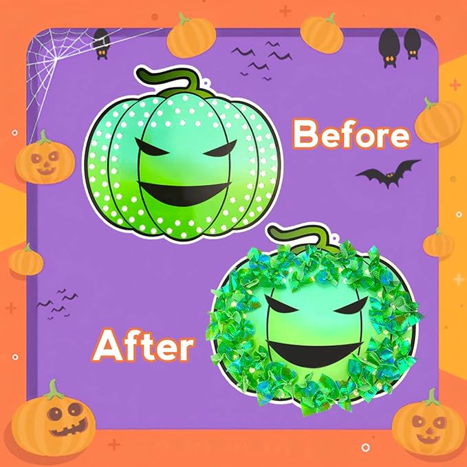 Poke-in Fun Art and Crafts,Pumpkin Decoration Craft Kits,Make Pumpkin Face,Mess Free Kids' Paper Craft Kits for Boys &Girls Age 4-10+,Party Activities Supplies Fall Thanksgiving Halloween Decoration