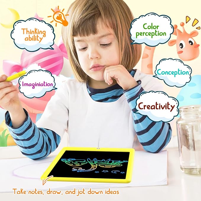LCD Writing Tablet Doodle Board,12.5 inch Colorful Drawing Pad,Electronic Drawing Tablet, Drawing Pads,Travel Gifts for Kids Ages 3 4 5 6 7 8 Year Old Girls Boys (Yellow)