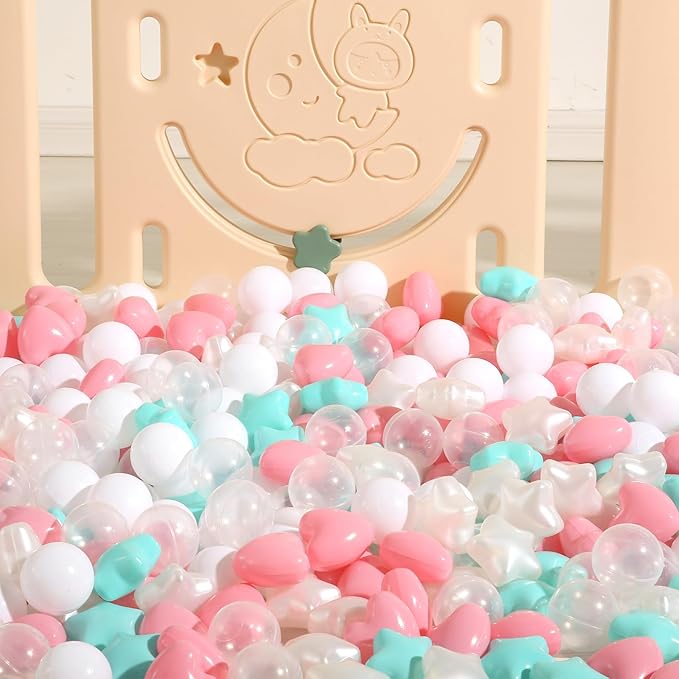 Ball Pit Balls Pack of 100 200 500 - Star and Round Set BPA Free Phthalate Free Non-Toxic Crush Proof Play Balls Soft Plastic Balls for Toddlers Baby Kids Birthday Pool Tent Party