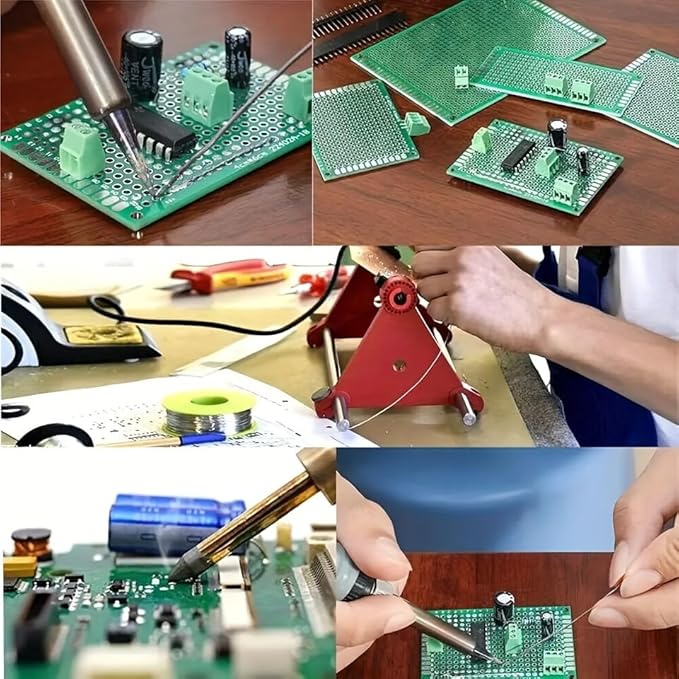 33pcs double-sided PCB prototype circuit board kit, 5 sizes of green universal printed circuit boards, can be used for electronic component soldering, suitable for DIY soldering projects.