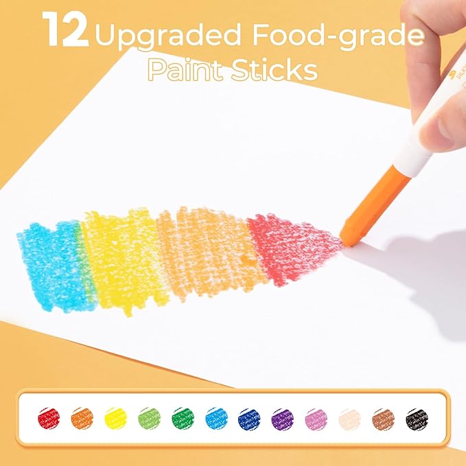 M&G 12 Colors Upgraded Food-grade Paint Sticks, Washable, Non- Toxic, Super Quick Drying, Tempera paint sticks for kids and student