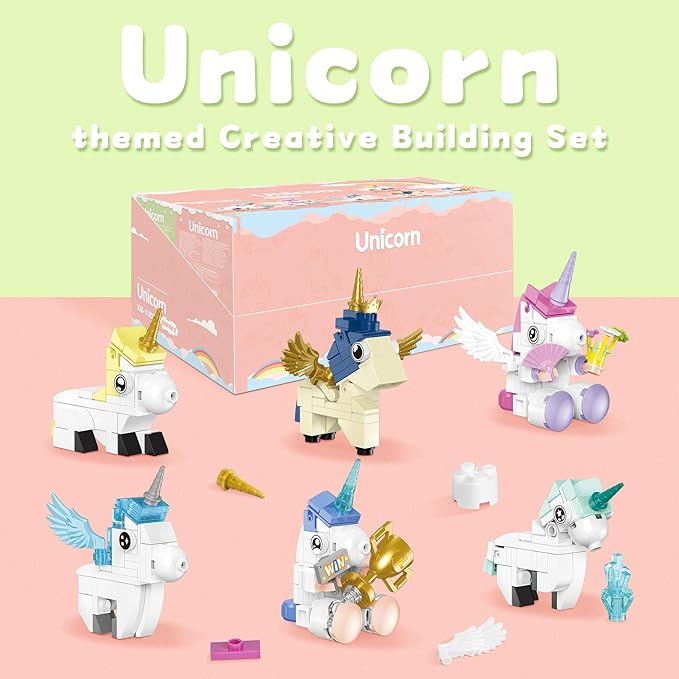 Unicorn Toys Building Set, 6 Pack Unicorn Party Favors Gift Compatible with Lego, Goodie Bags Stuffers Halloween Christmas Birthday Gift Building Blocks