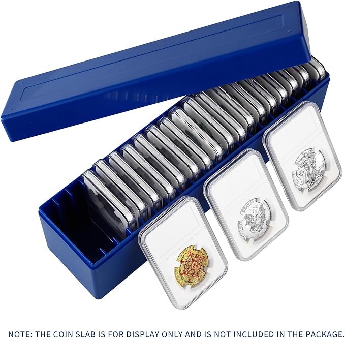 Plastic Coin Slab Storage Box, Coin Storage Box Case for NGC, PCGS, PMG, and Premier Coin Holders, Coin Holder Organizer Boxes with 20 Slots, Only Box, Blue
