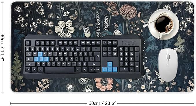 Dark Flower, Floral Plants Mouse Pad, Aesthetic Wildflowers Desk Pad, Gaming Mouse Pad, Non-Slip Rubber Base, Stitched Edges，23.6x11.8 inch Computer Mouse Mat Keyboard for Home Office