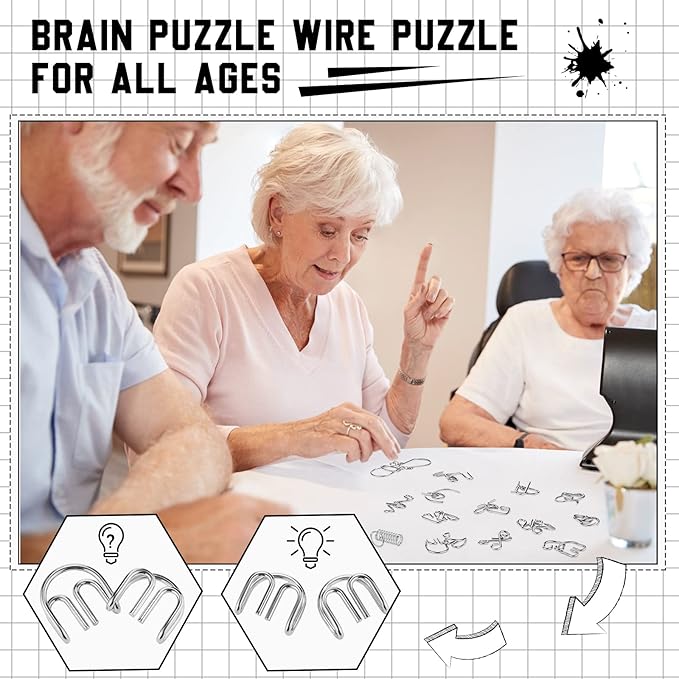 Yilloog Metal Brain Teaser Puzzles Set of 36 with Pouch, Steel IQ Games Physics Mind Metal Puzzles for Adults Basket Stocking Stuffers for Boys Girls Adults Challenge Gifts (Easy)