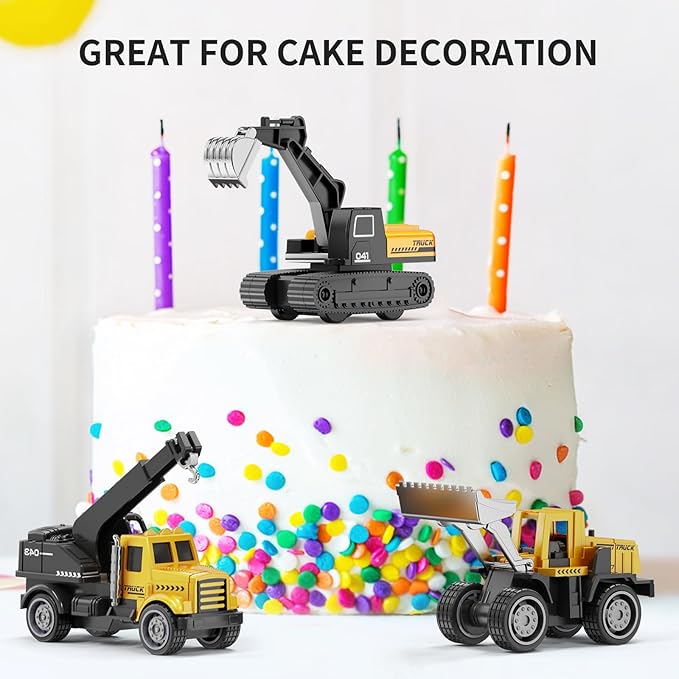 HONGTUO Alloy Mini Construction Vehicles, 8Pcs Die-cast Construction Toys Set, Excavators Mixer Truck Bulldozers Forklift Dump Truck, Pull Back Car Toys for Toddlers Kids Boys & Girls